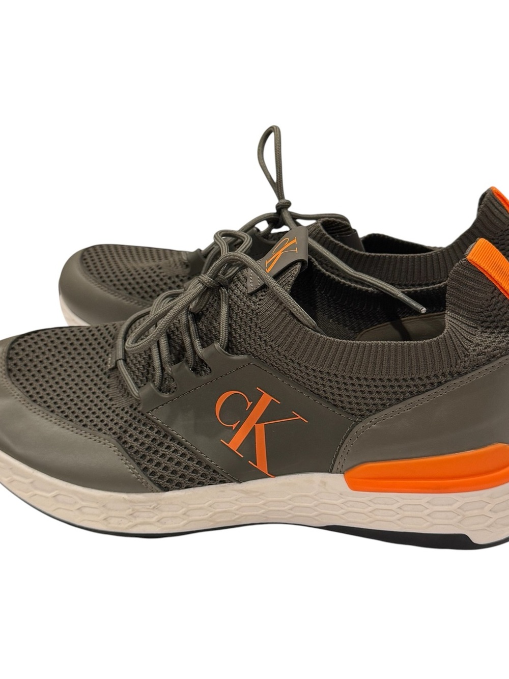 Calvin Klein Arnel Sneakers Men’s 11 Knit Upper Olive Orange Accent CK Logo